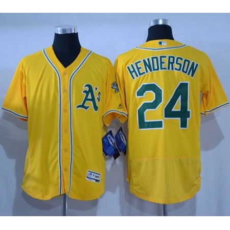 Athletics #24 Rickey Henderson Gold Flexbase Authentic Collection Stitched MLB Jersey