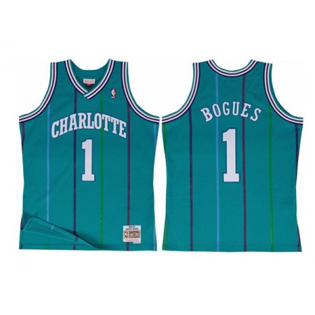 Men's Charlotte Hornets #1 Muggsy Bogues Aqua Throwback Stitched Jersey