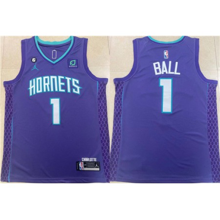 Men's Charlotte Hornets #1 LaMelo Ball Purple Stitched Basketball Jersey