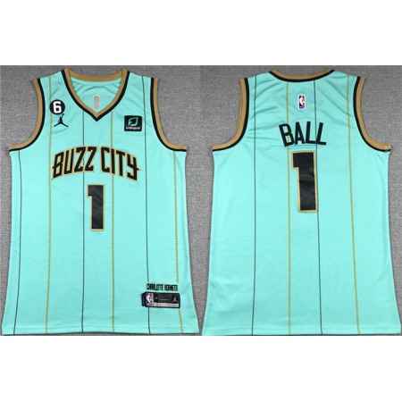 Men's Charlotte Hornets #1 LaMelo Ball Teal No.6 Patch Stitched Basketball Jersey