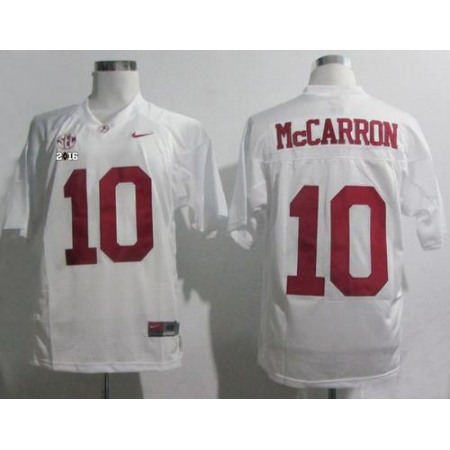 Crimson Tide #10 AJ McCarron White SEC & 2016 College Football Playoff National Championship Patch Stitched NCAA Jersey