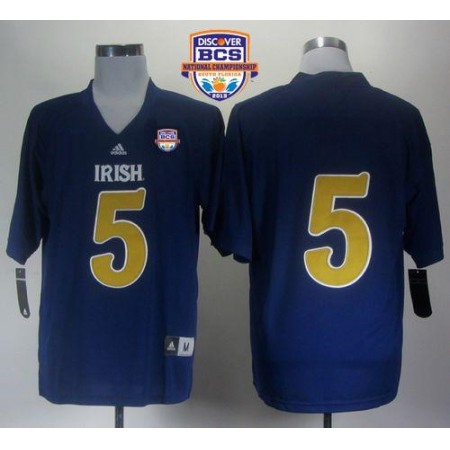 Fighting Irish #5 Everett Golson Navy Blue Shamrock Series 2013 BCS National Championship Stitched NCAA Jersey