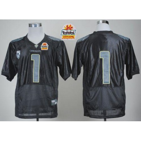 Ducks #1 Fan Black With PAC-12 Patch Tostitos Fiesta Bowl Stitched NCAA Jersey