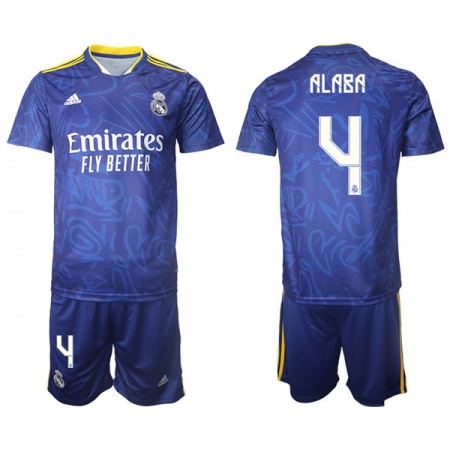 Men's Real Madrid #4 David Alaba 2021/22 Blue Away Soccer Jersey Suit