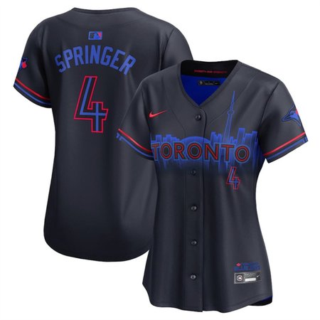 Women's Toronto Blue Jays #4 George Springer Black 2024 City Connect Limited Stitched Baseball Jersey(Run Small)