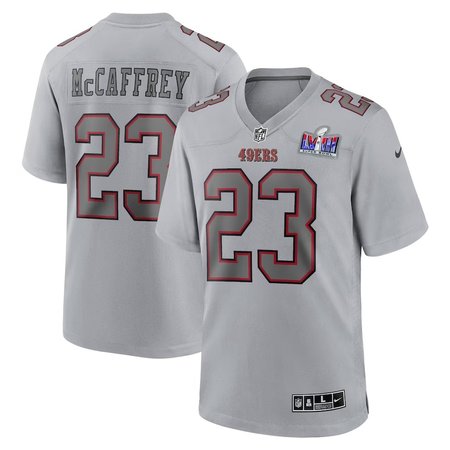 Men's San Francisco 49ers #23 Christian McCaffrey Nike Gray Super Bowl LVIII Atmosphere Fashion Game Jersey